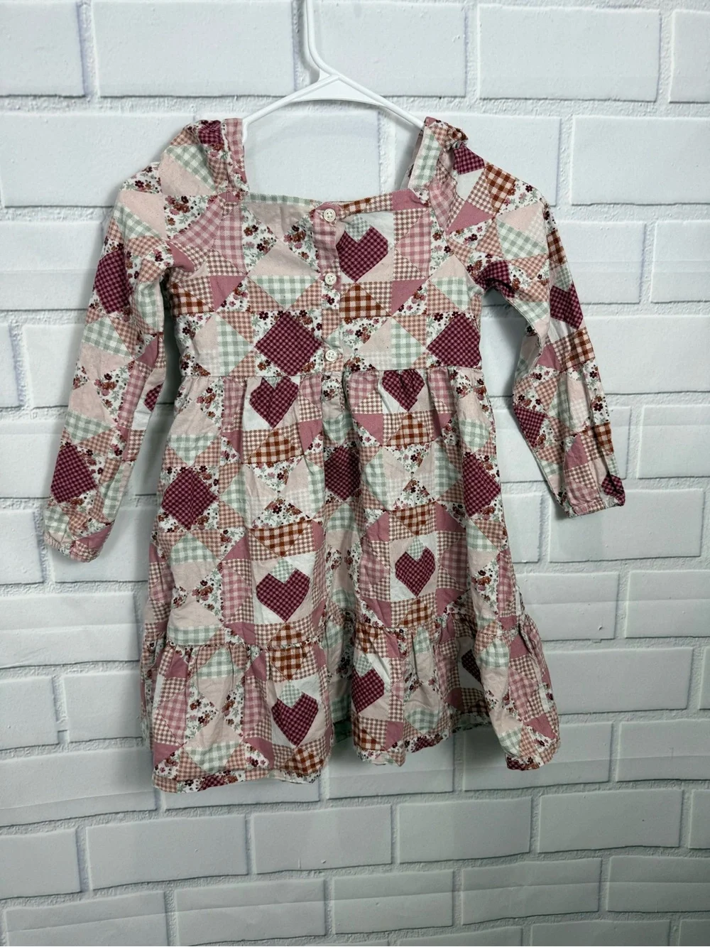 Gymboree Girls sweet Patchwork Heart Print Cottagecore boho Long Sleeve Dress/7